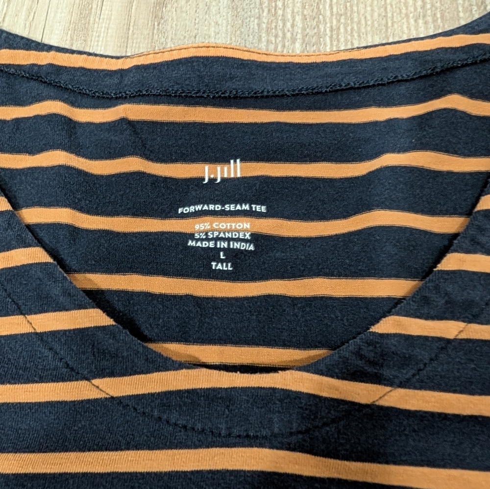J. Jill, Large, Forward-Seam Tee, Soft Cotton‎ 3/4 Sleeve Striped Blouse, Navy - Picture 3 of 6